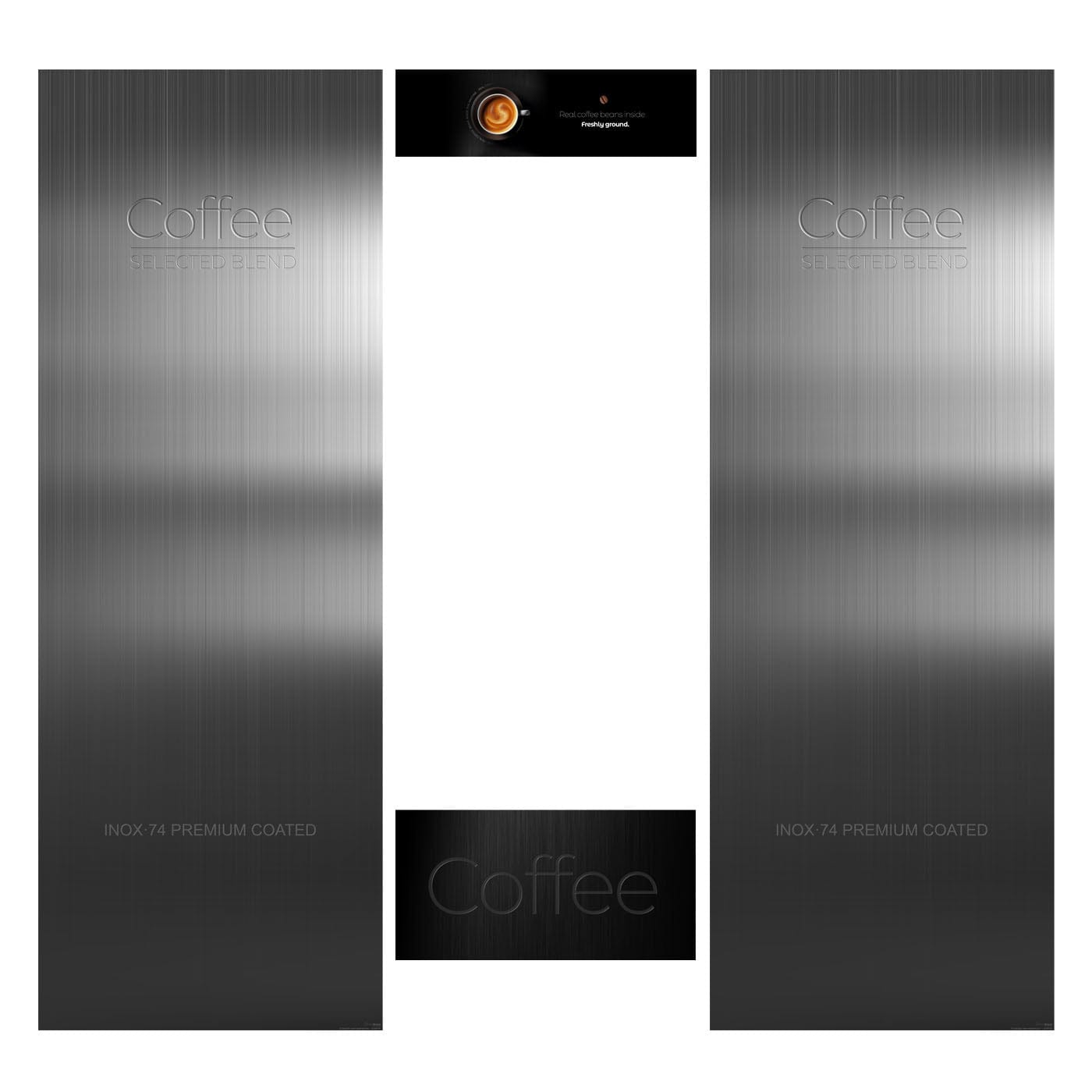 Elementi del kit di adesivi frontali e laterali per distributore automatico Necta Barista Pro 500 Inox Print