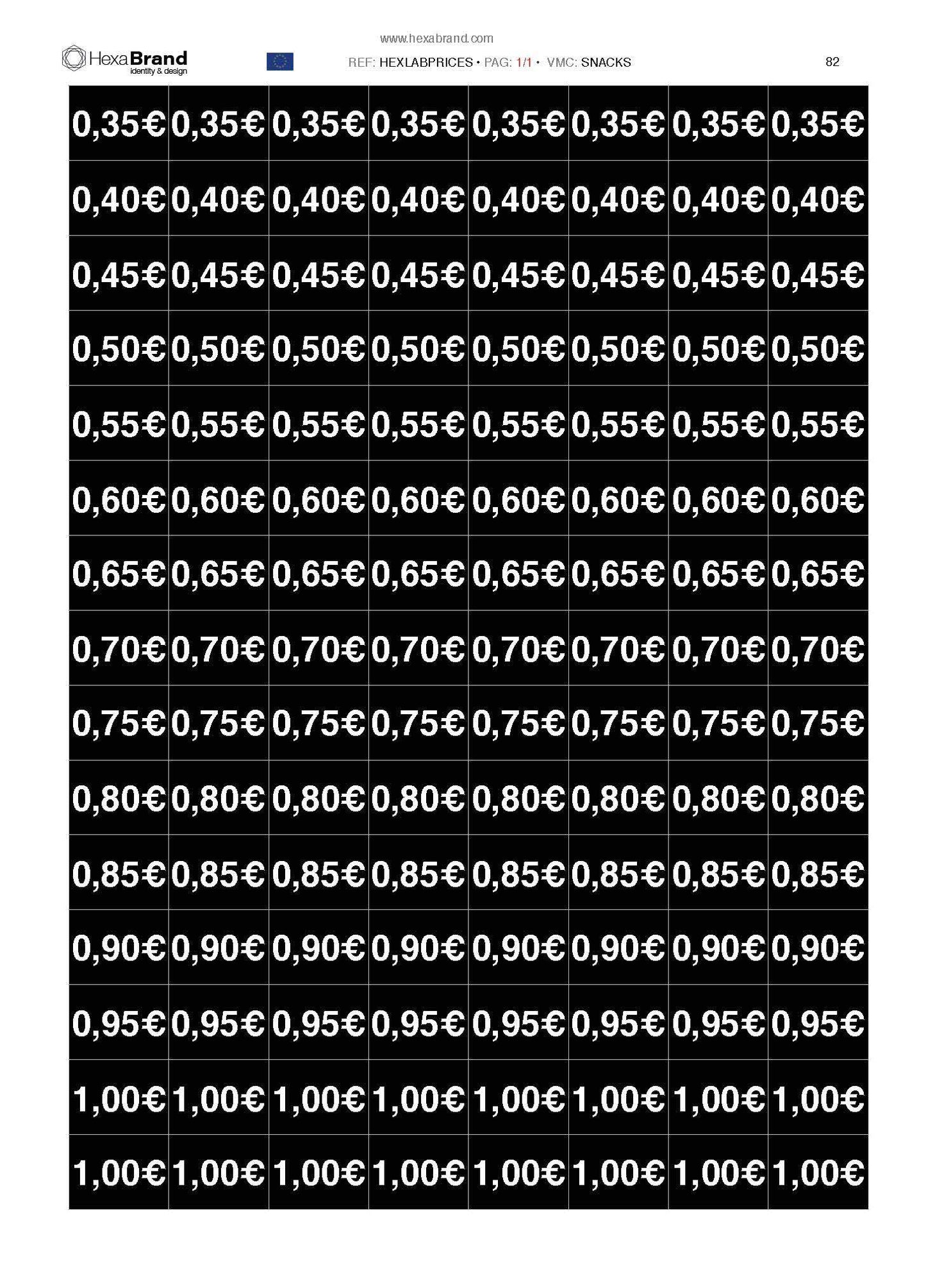 Price labels to cut (not included in the complete kit)