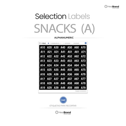 Etichette dei numeri di selezione alfanumeriche da ritagliare per distributori automatici di snack. Design Black