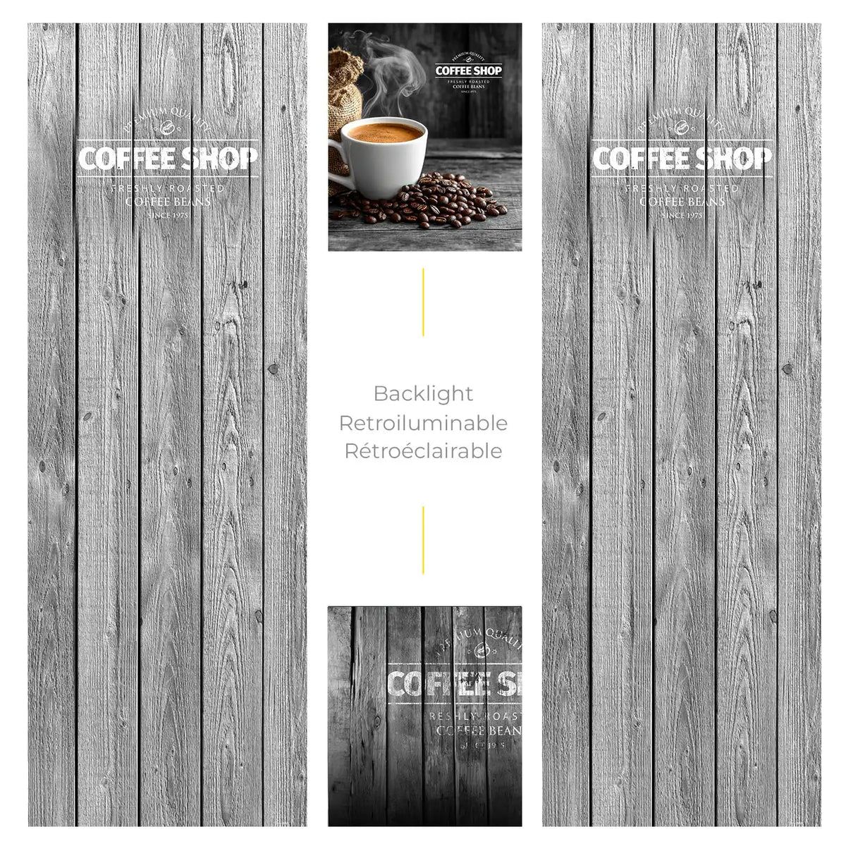 Elementi del kit di adesivi frontali e laterali per distributore automatico Necta Astro Coffee Shop