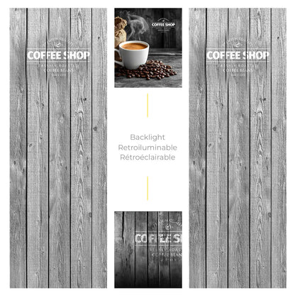 Elementi del kit di adesivi frontali e laterali per distributore automatico Necta Astro Coffee Shop