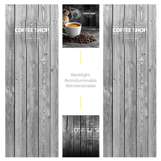 Elementi del kit di adesivi frontali e laterali per distributore automatico Necta Astro Coffee Shop