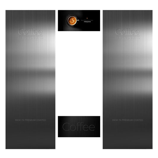 Elementi del kit di adesivi frontali e laterali per distributore automatico Necta Barista Pro 600 Inox Print