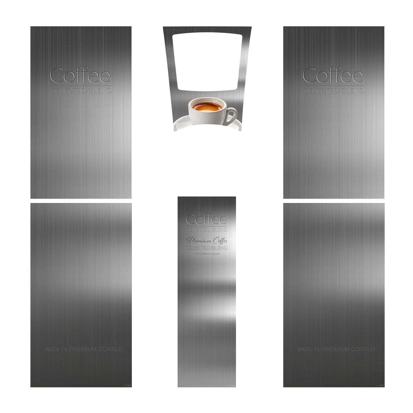 Elementi del kit di adesivi frontali e laterali per distributore automatico Necta Brio 3 Inox Grey