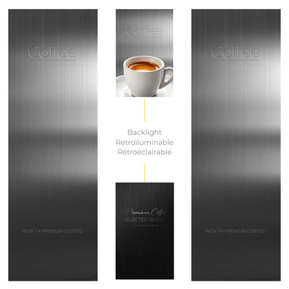 Elementi del kit di adesivi frontali e laterali per distributore automatico Necta Kikko Max Inox Grey