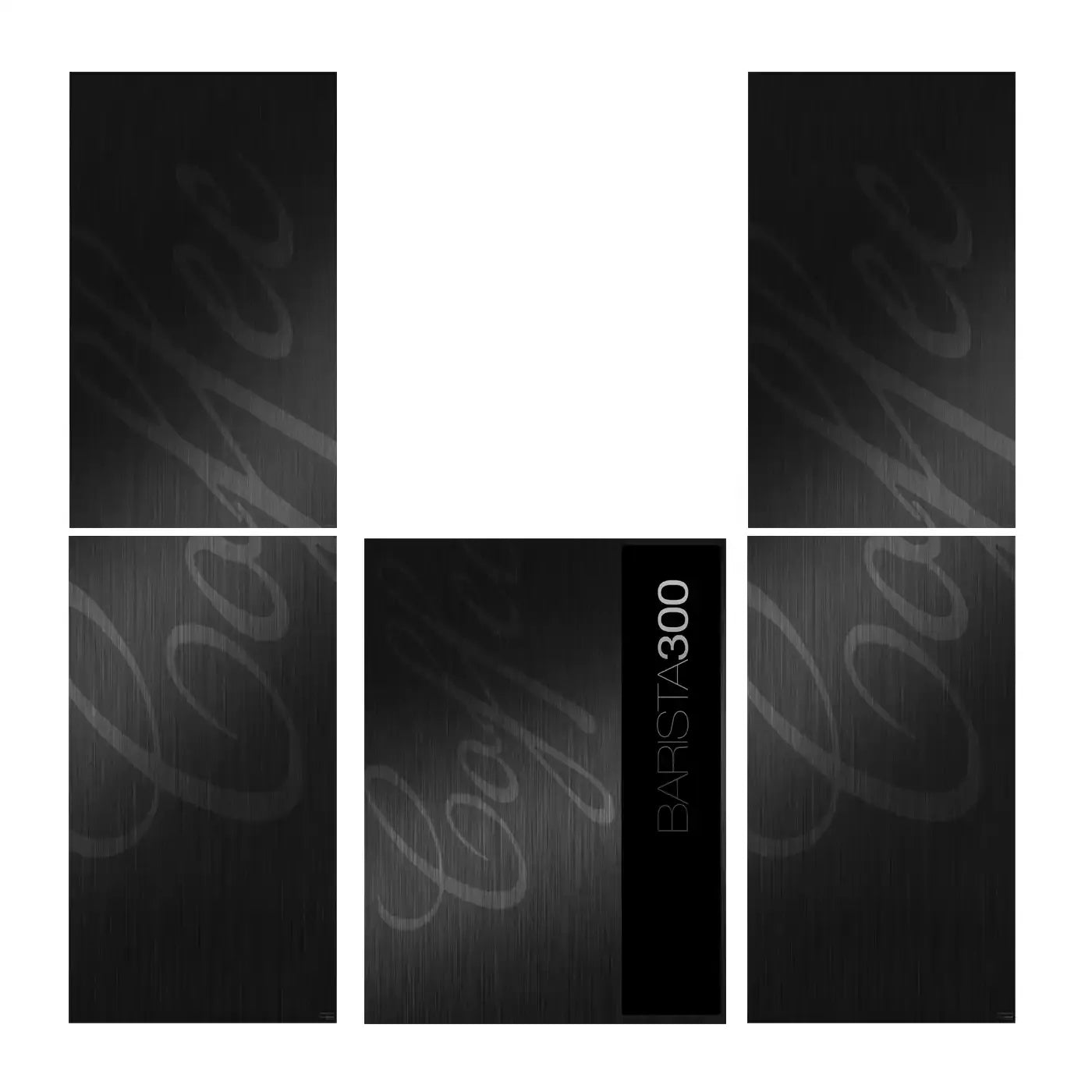 Elementi del kit di adesivi frontali e laterali per distributore automatico Necta Barista 300 Black Aluminum