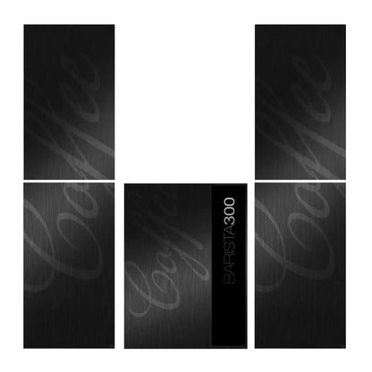 Elementi del kit di adesivi frontali e laterali per distributore automatico Necta Barista 300 Black Aluminum