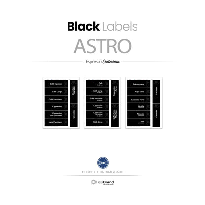 Etichette retroilluminabili da ritagliare per distributori automatici di caffè Necta Astro. Design Black