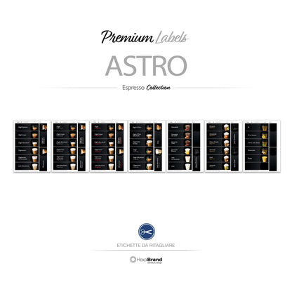 Etichette retroilluminabili da ritagliare per distributori automatici di caffè Necta Astro. Design Premium