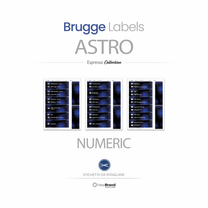 Etichette retroilluminabili da ritagliare per distributori automatici di caffè Necta Astro. Design Brugge Numeric