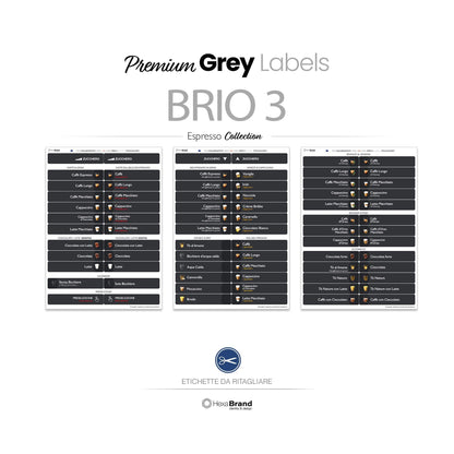 Etichette da ritagliare per distributori automatici di caffè Necta Brio 3. Design Premium Grey