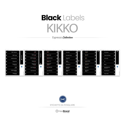 Etichette da ritagliare per distributori automatici di caffè Necta Kikko. Design Black