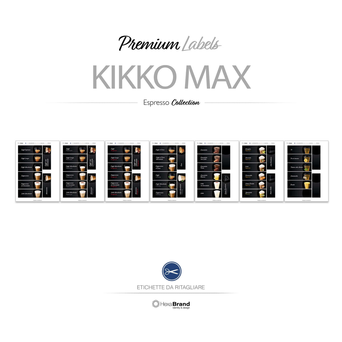 Etichette da ritagliare per distributori automatici di caffè Necta Kikko Max. Design Premium