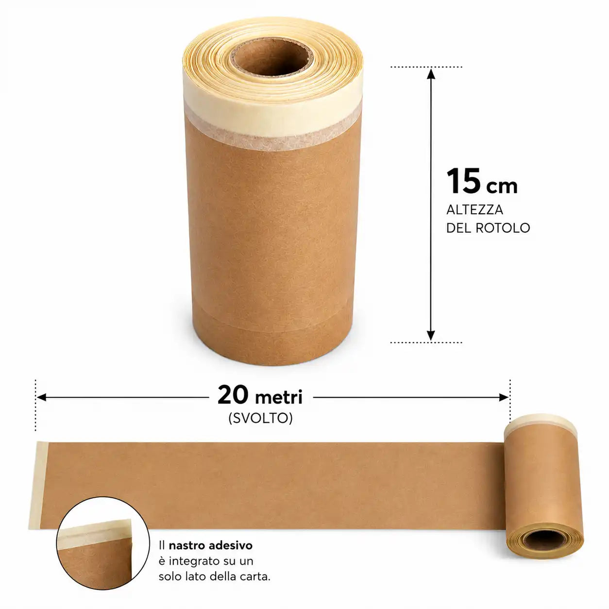Rotolo di carta per mascheratura con nastro adesivo per distributori automatici – 15 cm × 20 m