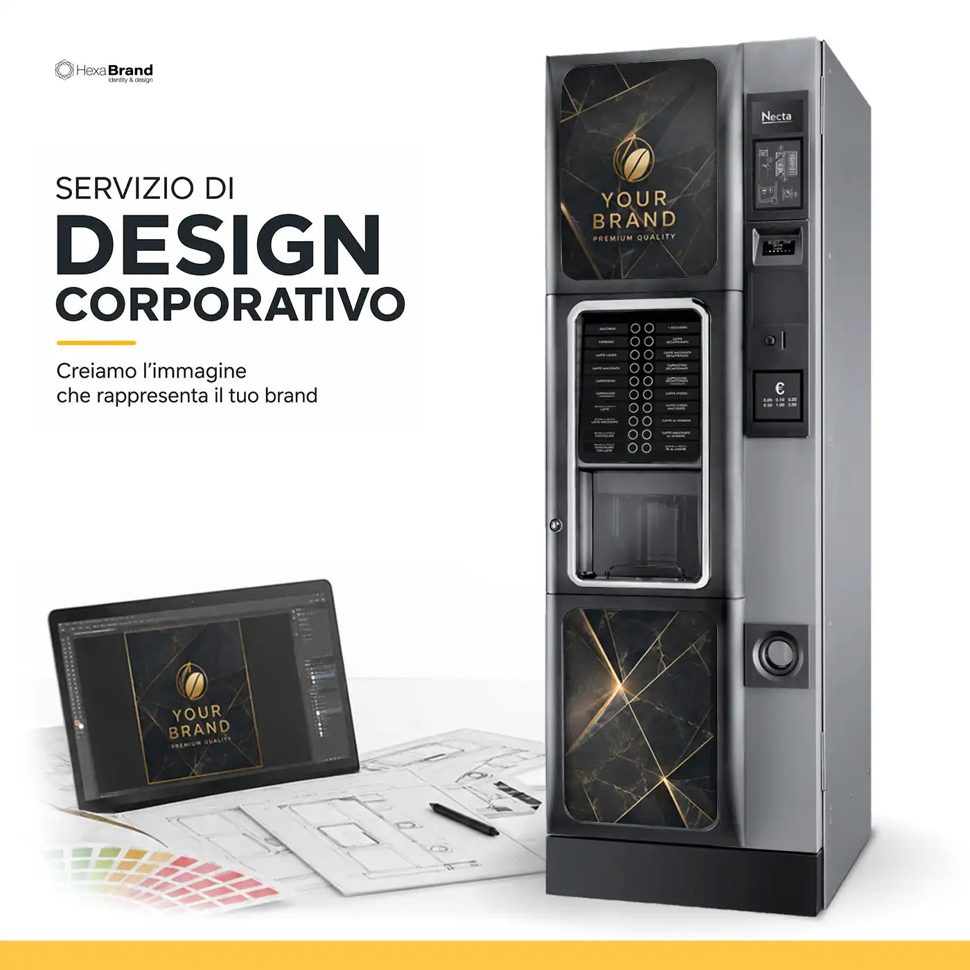 Servizio di progettazione grafica personalizzata per vinili di distributori automatici